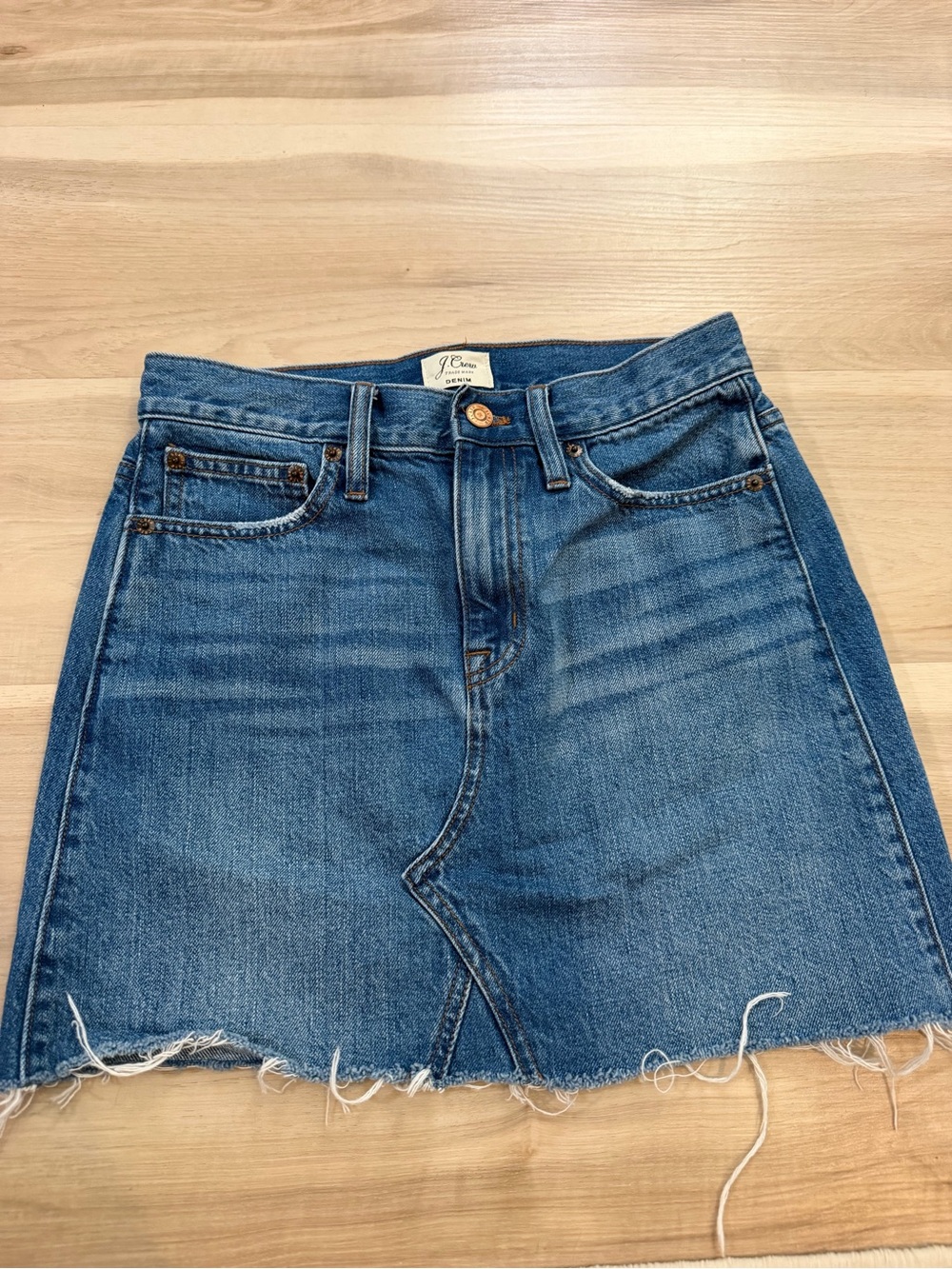 J. Crew Medium Blue Denim Frayed-Hem Mini Skirt